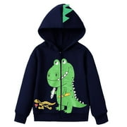 CM-KID POPTEM Toddler Boys Zip Up Hoodie Dinosaur Hooded Sweatshirt Cotton Jacket Toddler Clothes 2T