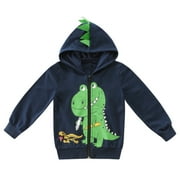 CM-Kid Toddler Boys Hoodies Dinosaur Sweatshirt 100% Cotton Front Zip Up Casual Jacket 2T