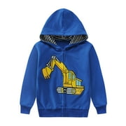 POPTEM Toddler Boys Hoodie Front Zipper Excavator Jacket Kids Clothes Blue 2T