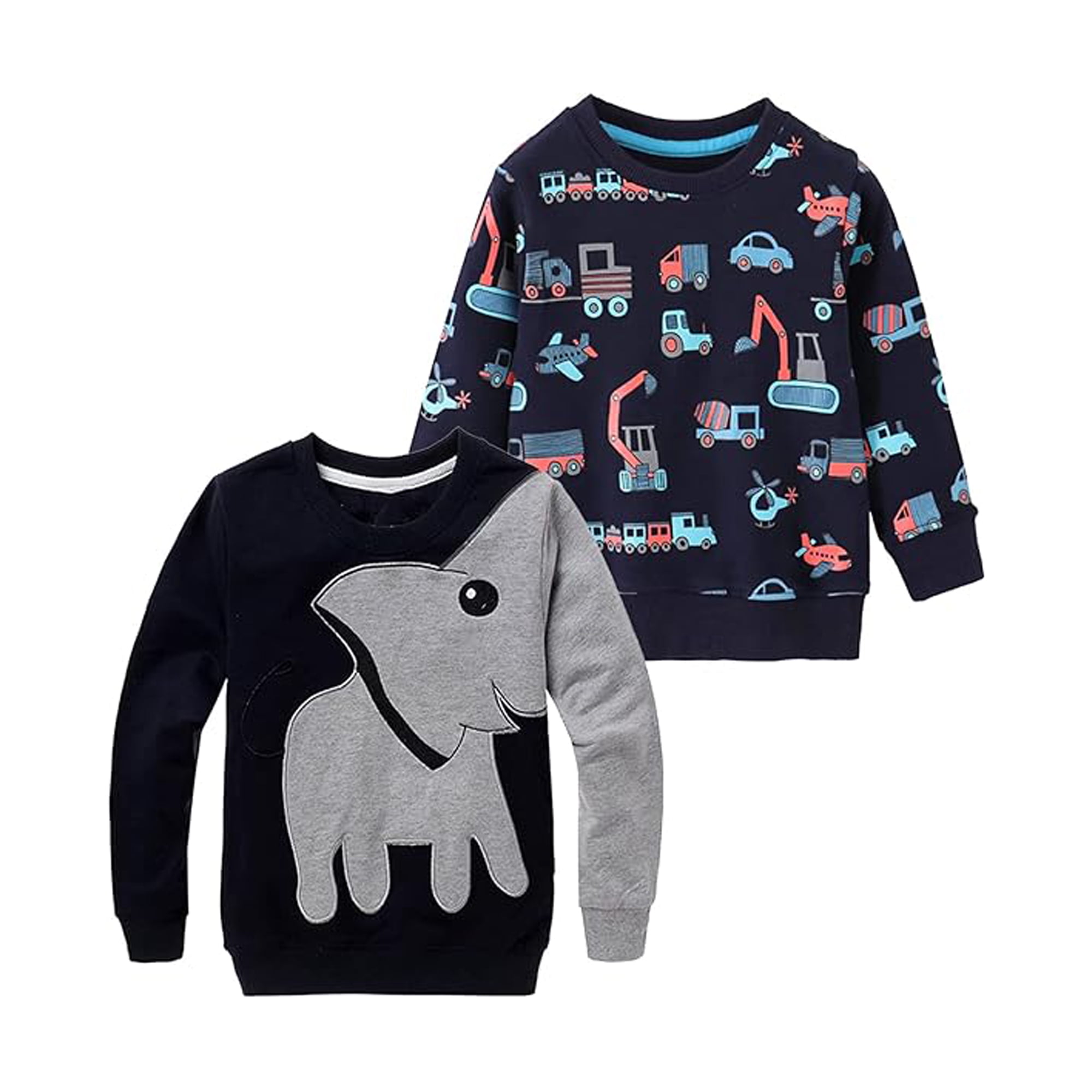 CM Kid Toddler Boys Sweatshirt Pullover Cotton Long Sleeve Casual Sweater Elephant Car 2 Pack Top Tee 2t Walmart