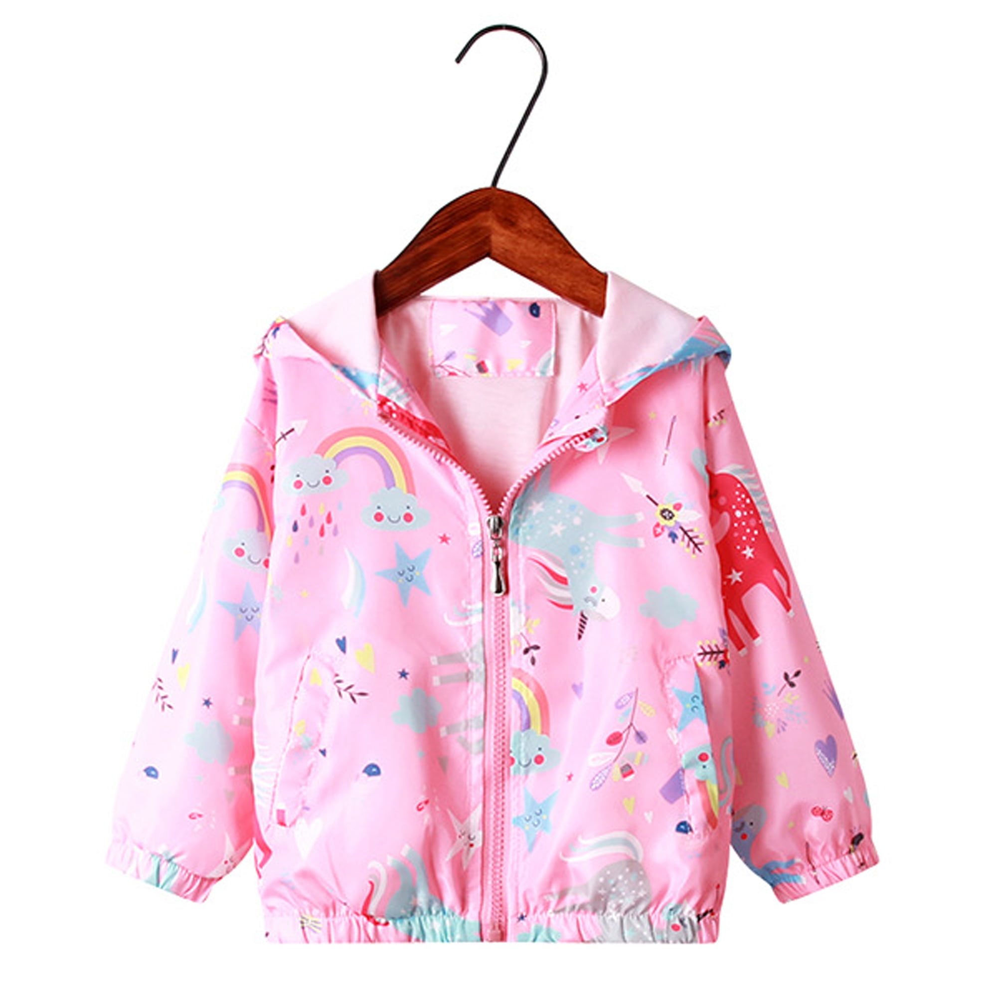 Toddler Girl Windbreaker Hooded Casual Long Sleeve Zip Up Jacket Pink 5T