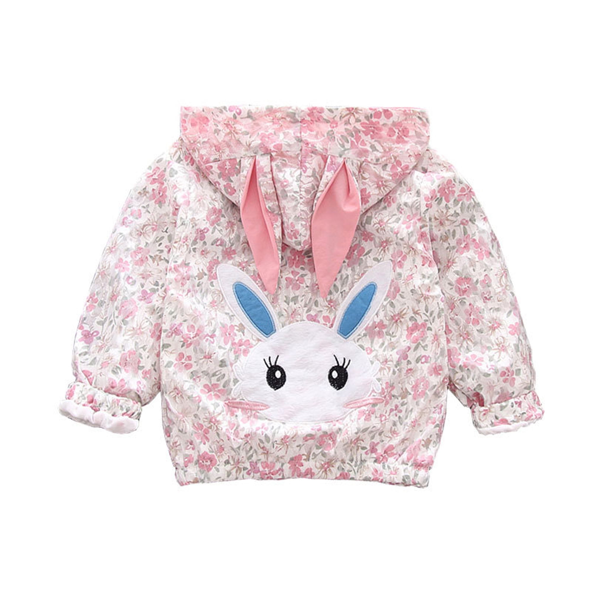 CMKid Toddler Girl Windbreaker Jacket Zip Up Graphic Hoodies Rabbit