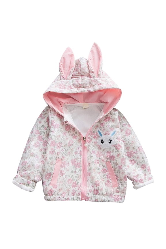 Toddler Girl Windbreaker Lightweight Zip Up Bunny Jacket Outwear Pink 4T