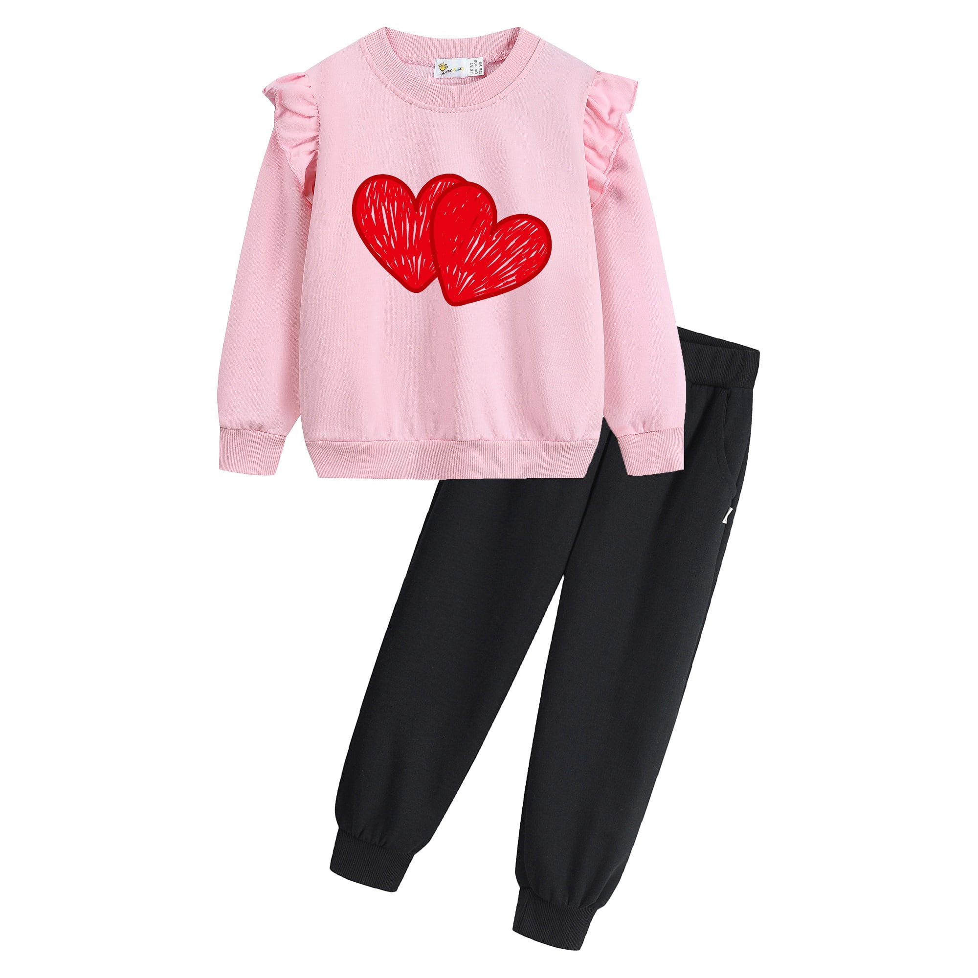 CM-Kid Toddler Girls Clothes Set Outfit Heart Print Fleece Sweatshirts Top and Leggings Set 4T