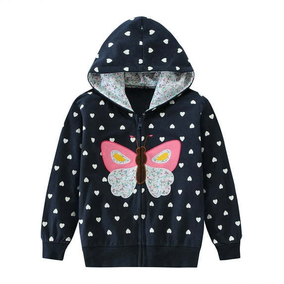 POPTEM Toddler Girls Hoodies Butterfly Graphic Zip Up Hooded Sweatshirts Casual Jacket 5T