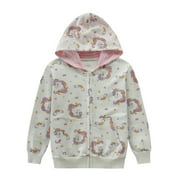 POPTEM Toddler Girls Hoodies Sweatshirts Cotton Unicorn Print Zip Up Casual Outwear Jacket 2T