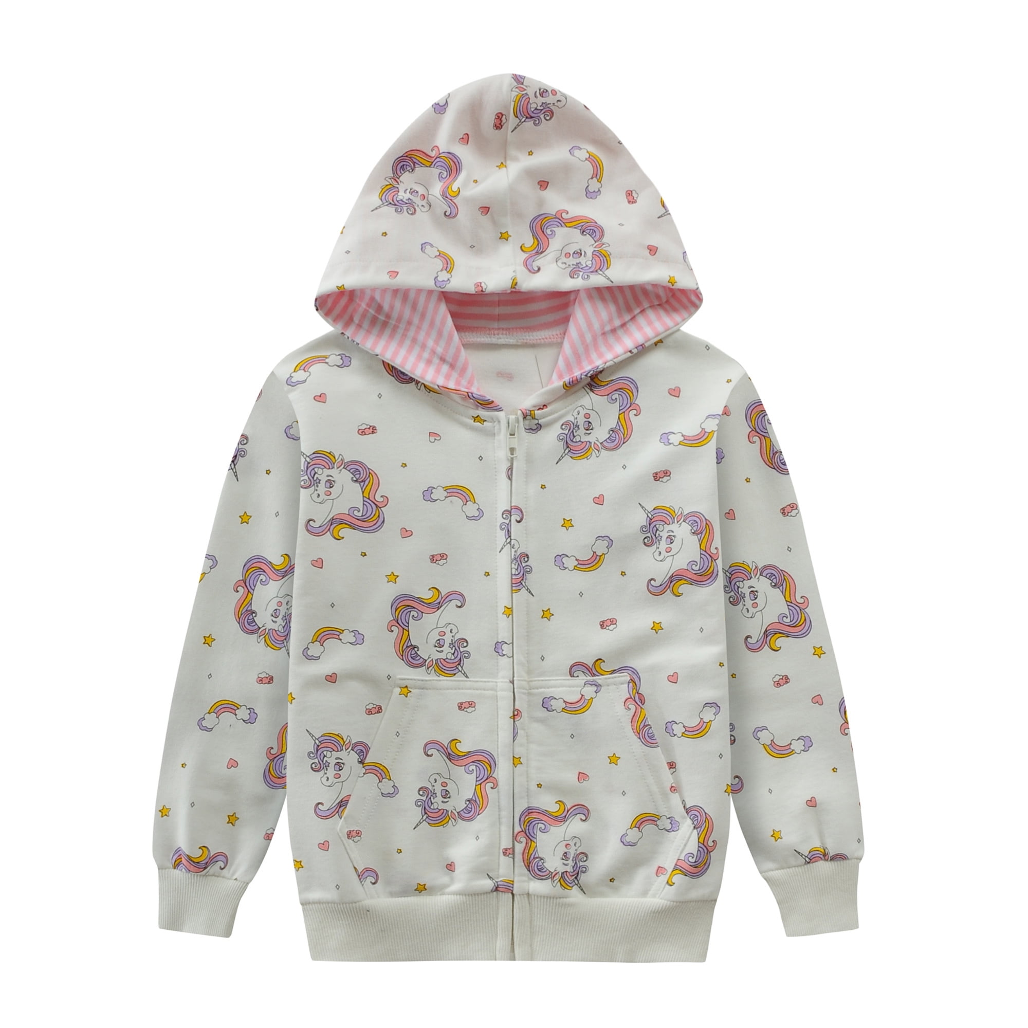 POPTEM Toddler Girls Hoodies Sweatshirts Cotton Unicorn Print Zip Up Casual Outwear Jacket 3T ...