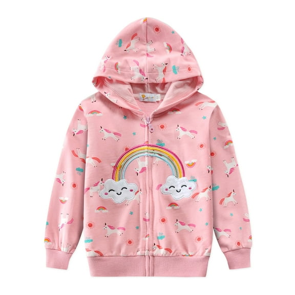 CM-Kid Toddler Girls Hoodies Sweatshirts Zip-Up Outwear Unicorn Print Casual Jacket 4t