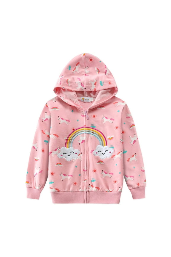 CM-Kid Toddler Girls Hoodies Sweatshirts Zip-Up Outwear Unicorn Print Casual Jacket 4t