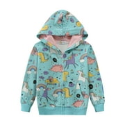 POPTEM Toddler Girls Hoodie Zip-up Hooded Sweatshirt Outwear Unicorn Jacket Pink Clothes 2T
