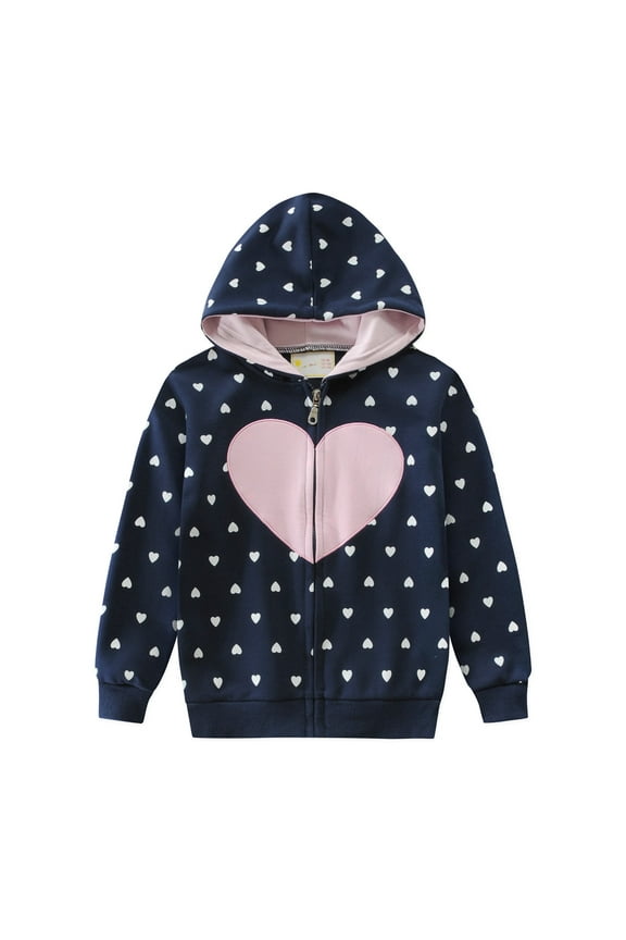 Toddler Girls Hoodies Zip-Up Sweatshirts Heart Print Jacket Casual Outwear 3T