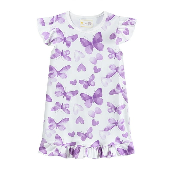 DDSOL Toddler Girls Nightgown Butterfly Sleep Dress Ruffle Sleeves Sleepwear White 4T