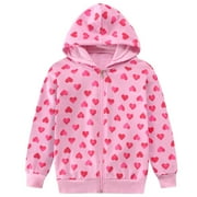 POPTEM Toddler Girls Hoodie Sweatshirts Heart Print Cotton Zip-up Jacket Girls Clothes 2T