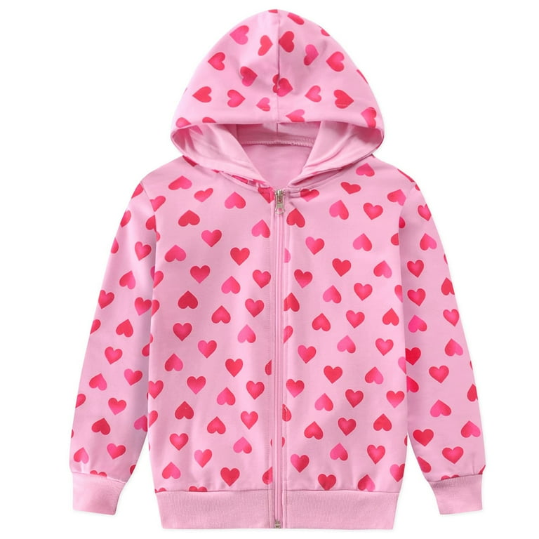 POPTEM Toddler Girls Hoodie Sweatshirts Heart Print Cotton Zip up Jacket Girls Clothes 2T