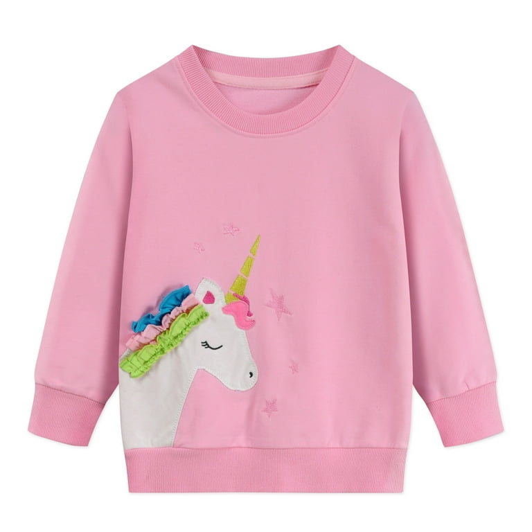POPTEM Toddler Girls Pink Sweatshirt Pullover Cotton Unicorn Print