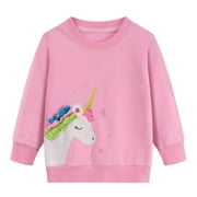 POPTEM Toddler Girls Sweatshirt Pullover Cotton Unicorn Print Long Sleeve Outdoor Casual Tops Pink 3t