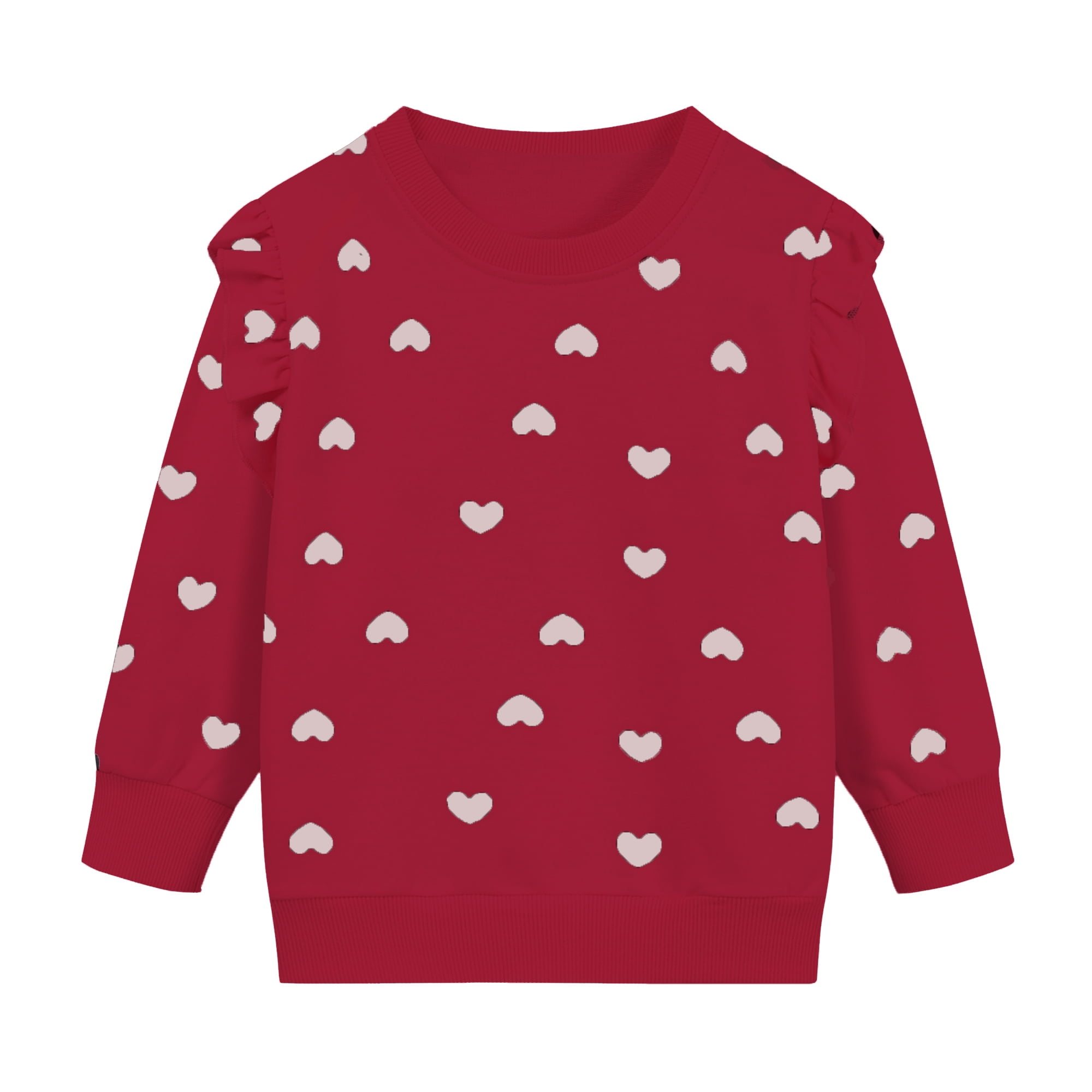 CMKid Toddler Girls Sweatshirts Cotton Pullover Heart Print Ruffle