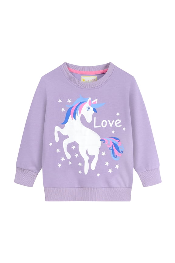 Toddler Girls Sweatshirts Cotton Unicorn Print Pullover Long Sleeve Casual Outdoor Tops Purple 3t