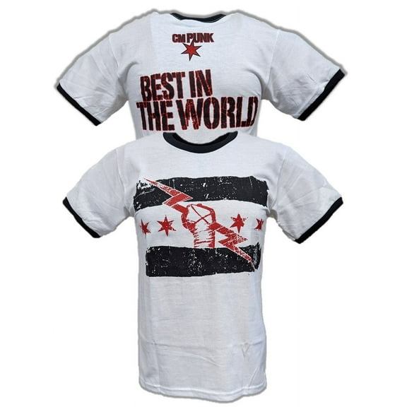 CM PUNK Best In The World Mens White Ringer T-shirt L