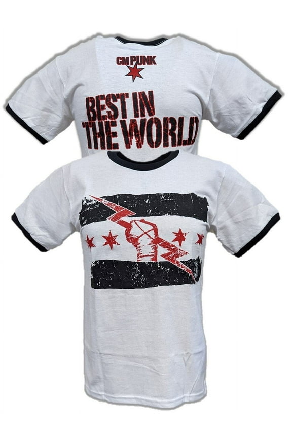 CM PUNK Best In The World Mens White Ringer T-shirt L