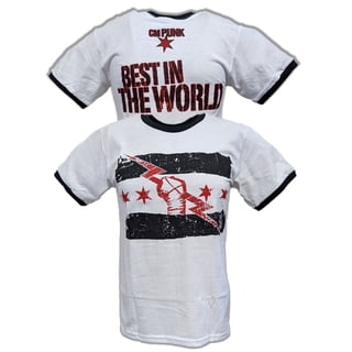 CM PUNK Best In The World Mens White Ringer T-shirt M
