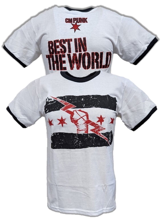CM PUNK Best In The World Mens White Ringer T-shirt M