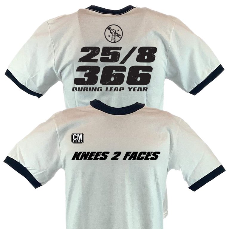 CM Punk Knees 2 Faces 25/8/365 White Ringer Mens T-shirt M