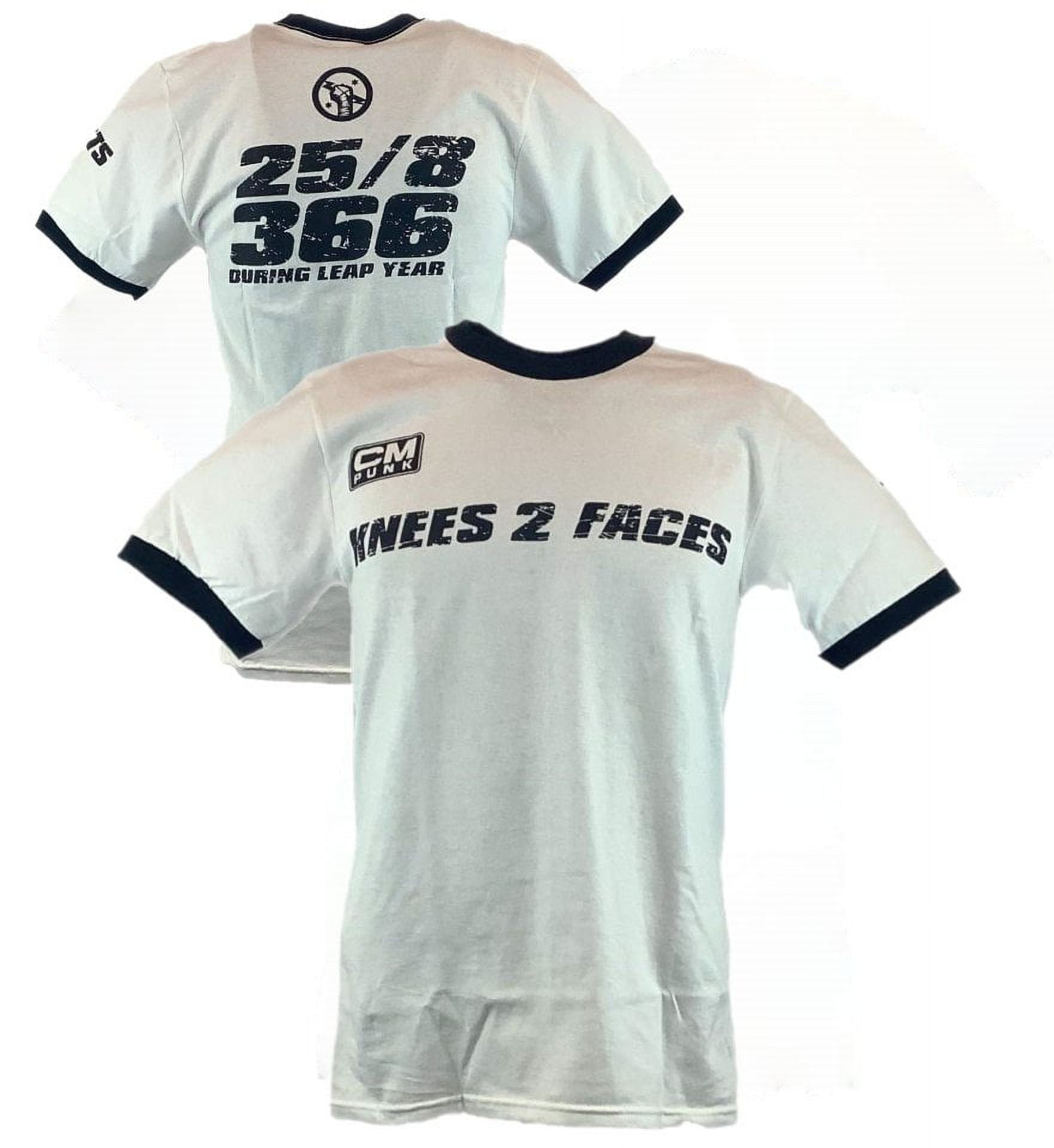 CM Punk Knees 2 Faces 25/8/365 White Ringer Mens T-shirt M