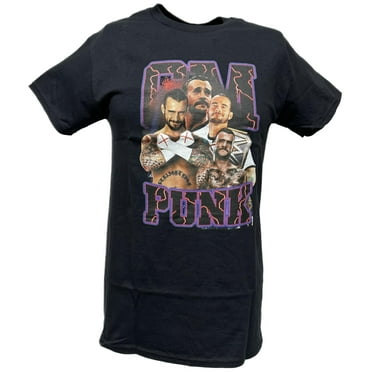CM Punk Purple Name Four Pose Mens Black T-shirt