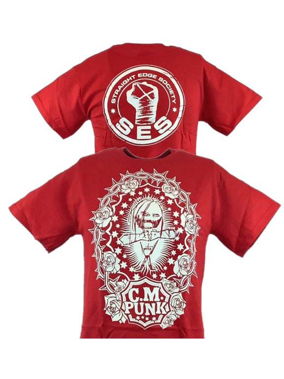 CM Punk Red SES Straight Edge Society Mens T-shirt L