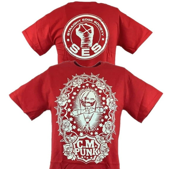 CM Punk Red SES Straight Edge Society Mens T-shirt M