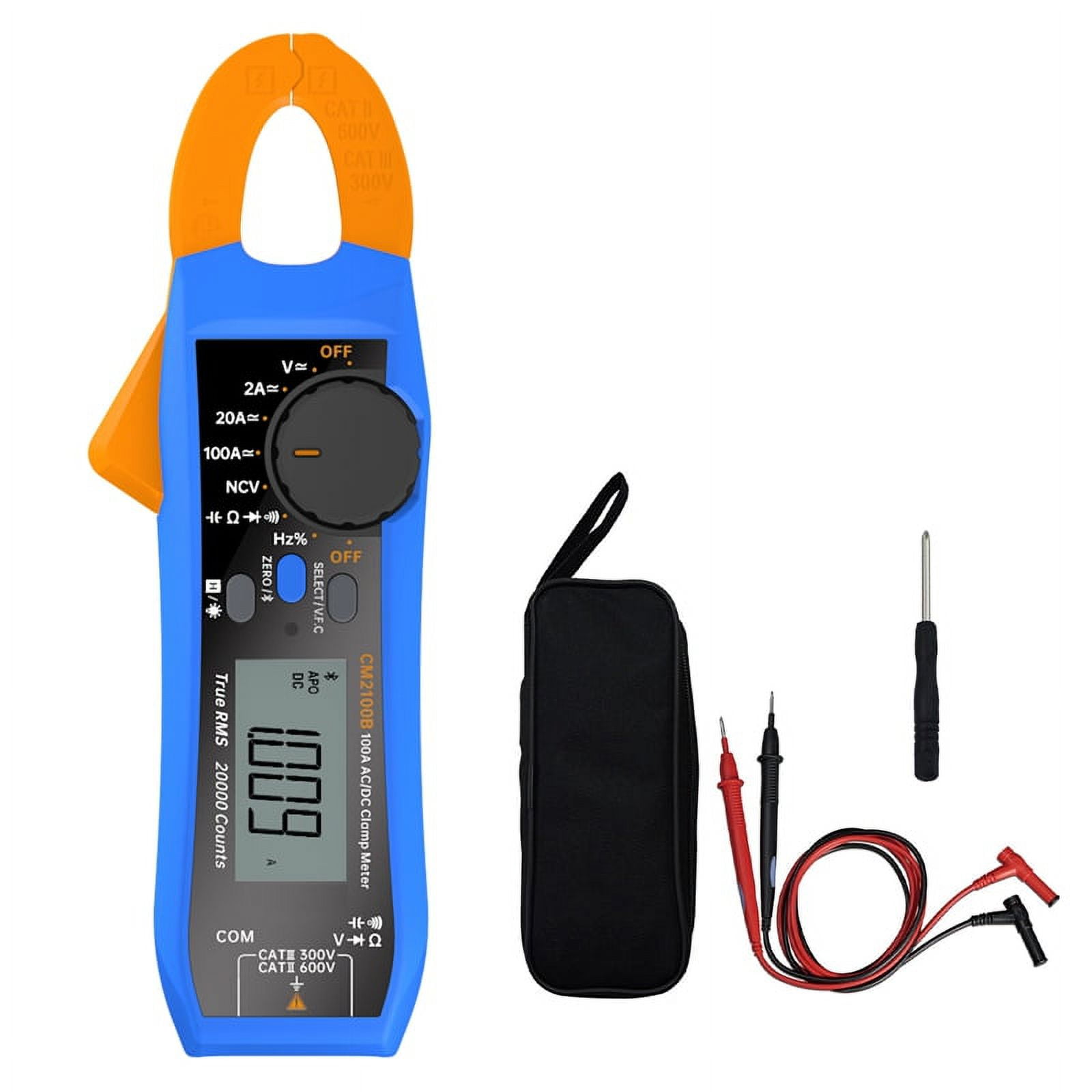 CM2100B Bluetooth Clamp Meter 100A 600V Meter 20000 Counts True RMS Capacitance Resistance Diode Clamp Multimeter,1 * Digital Tester 1 * multimeter pen 1 * Screwdriver 1 * case,Blue