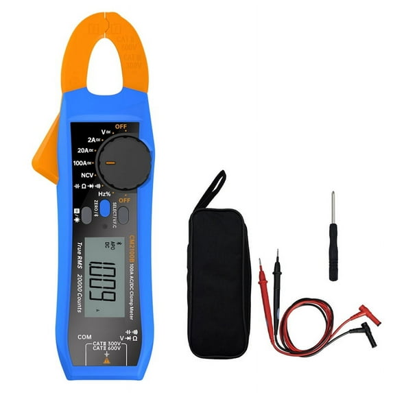 CM2100B Bluetooth Clamp Meter 100A 600V Meter 20000 Counts True RMS Capacitance Resistance Diode Clamp Multimeter,1 * Digital Tester 1 * multimeter pen 1 * Screwdriver 1 * case,Blue