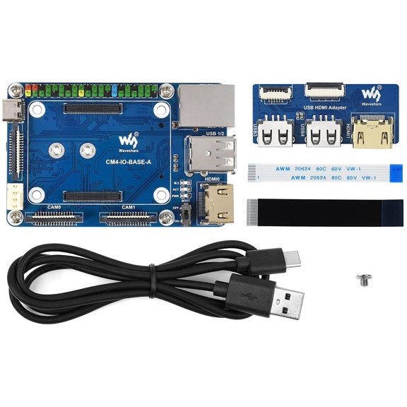 CM4-IO-BASE-A for Compute Module 4 Bundle with USB HDMI Adapter (6 Items)