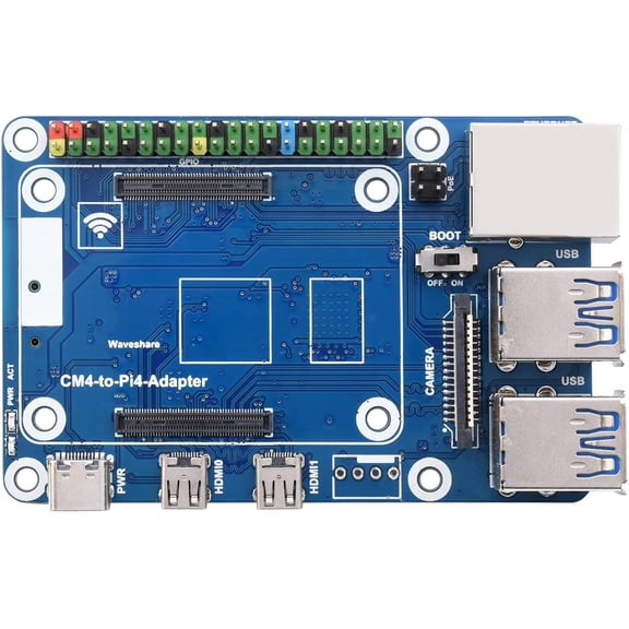 CM4 to Pi 4B Adapter - Compatible with 4B, CM4 Lite/eMMC series boards - USB 3.0, Ethernet - Linux