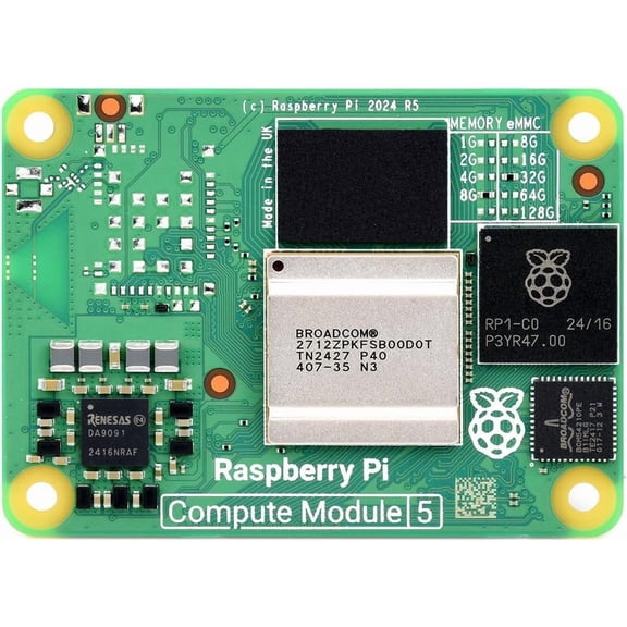 CM5 Pi Compute Module 5, Comes with an Official CM5008032 (Without Wireless, 8GB RAM, 32GB eMMC Flash), an Antenna Kit and a HEATSINK (3 Items)