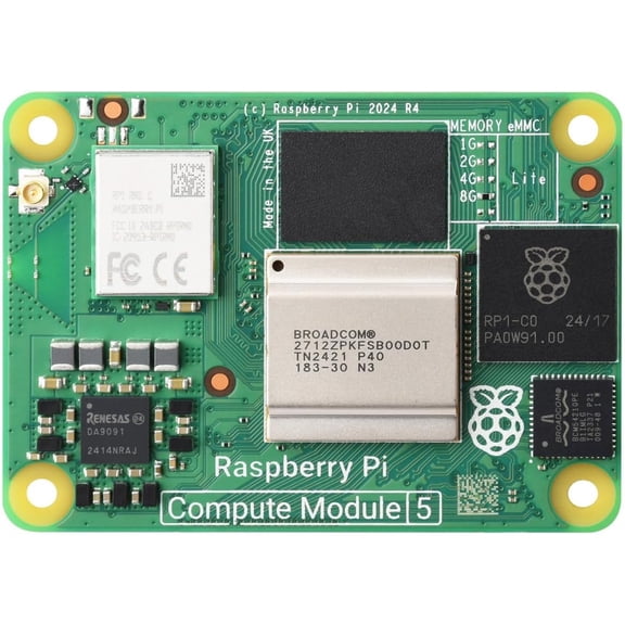 CM5 Pi Compute Module 5, Comes with an Official CM5108000 (with Wireless, 8GB RAM, 0GB (Lite) eMMC Flash), an Antenna Kit and a HEATSINK (3 Items)