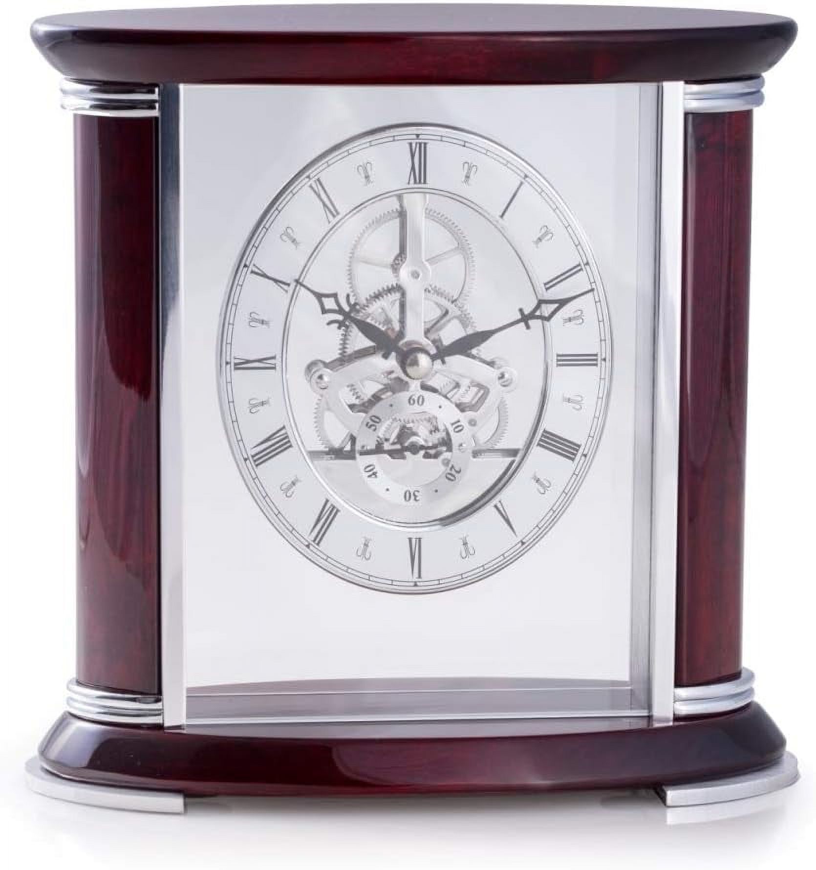Bey-Berk Luxemburg Quartz Clock - Lacquered Rosewood With Stainless Steel, Skeleton Movement, Brown Finish
