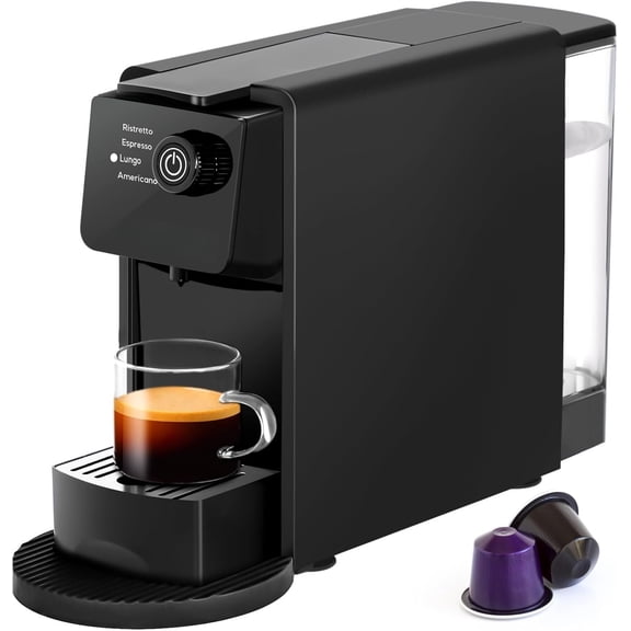 CM7036E Espresso Machine for Pods, 20 Bar Compact Capsule Coffee Machine with 21 oz Removable Water and 4 Brewing Modes, Mini Espresso Maker for or Office, Black
