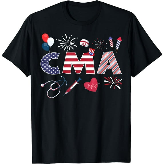 CMA 4th of July American Flag Patriotic USA Stethoscope T-Shirt