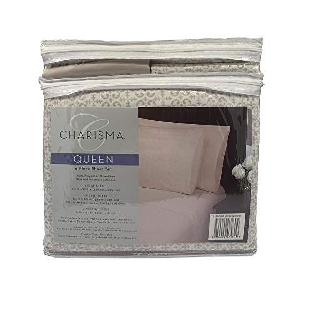 CMA Charisma Microfiber 6Pc Queen Sheet Set Extra Deep Beige (Lisbon