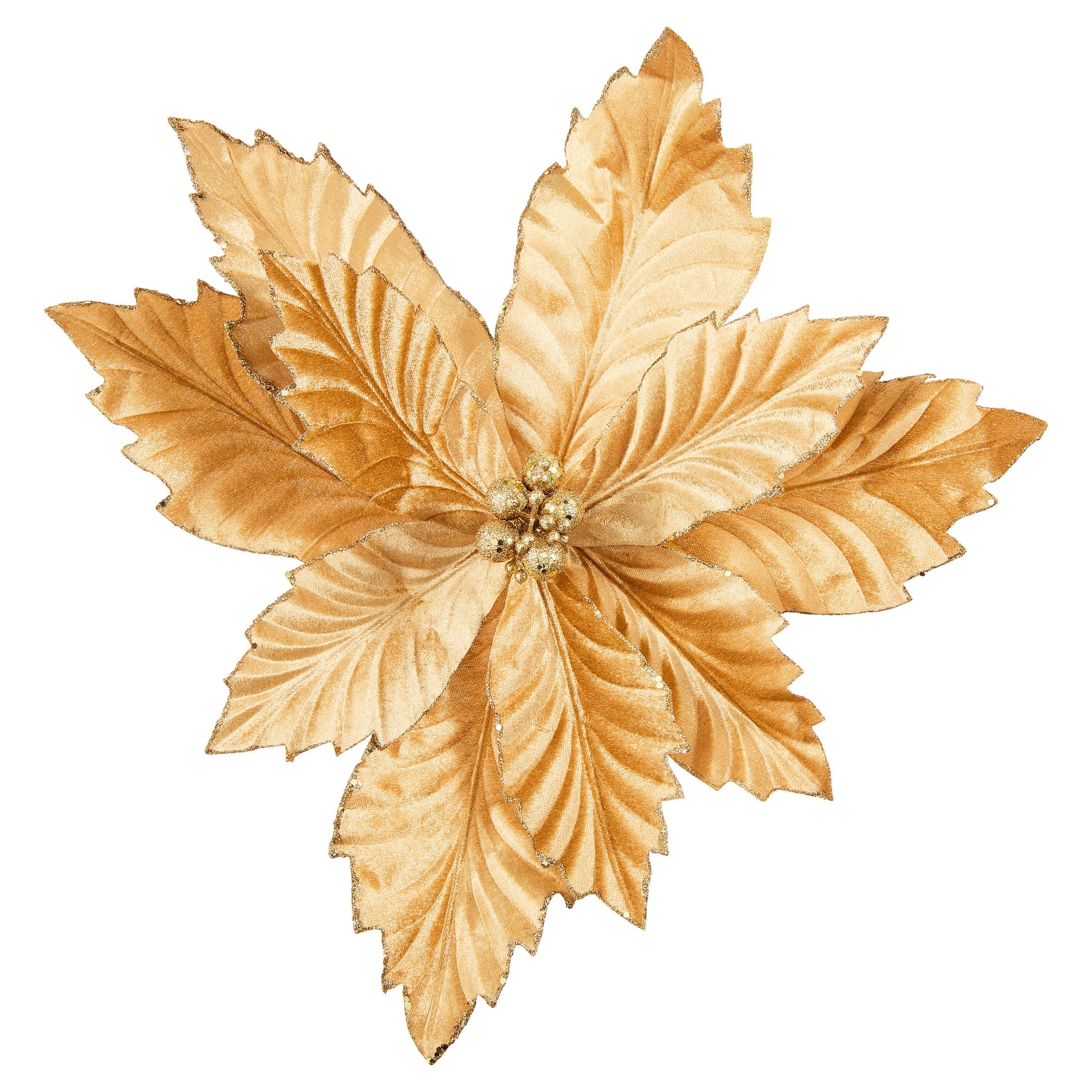 Gold Velvet Poinsettia Christmas Clip Ornament, 20", by Holiday Time