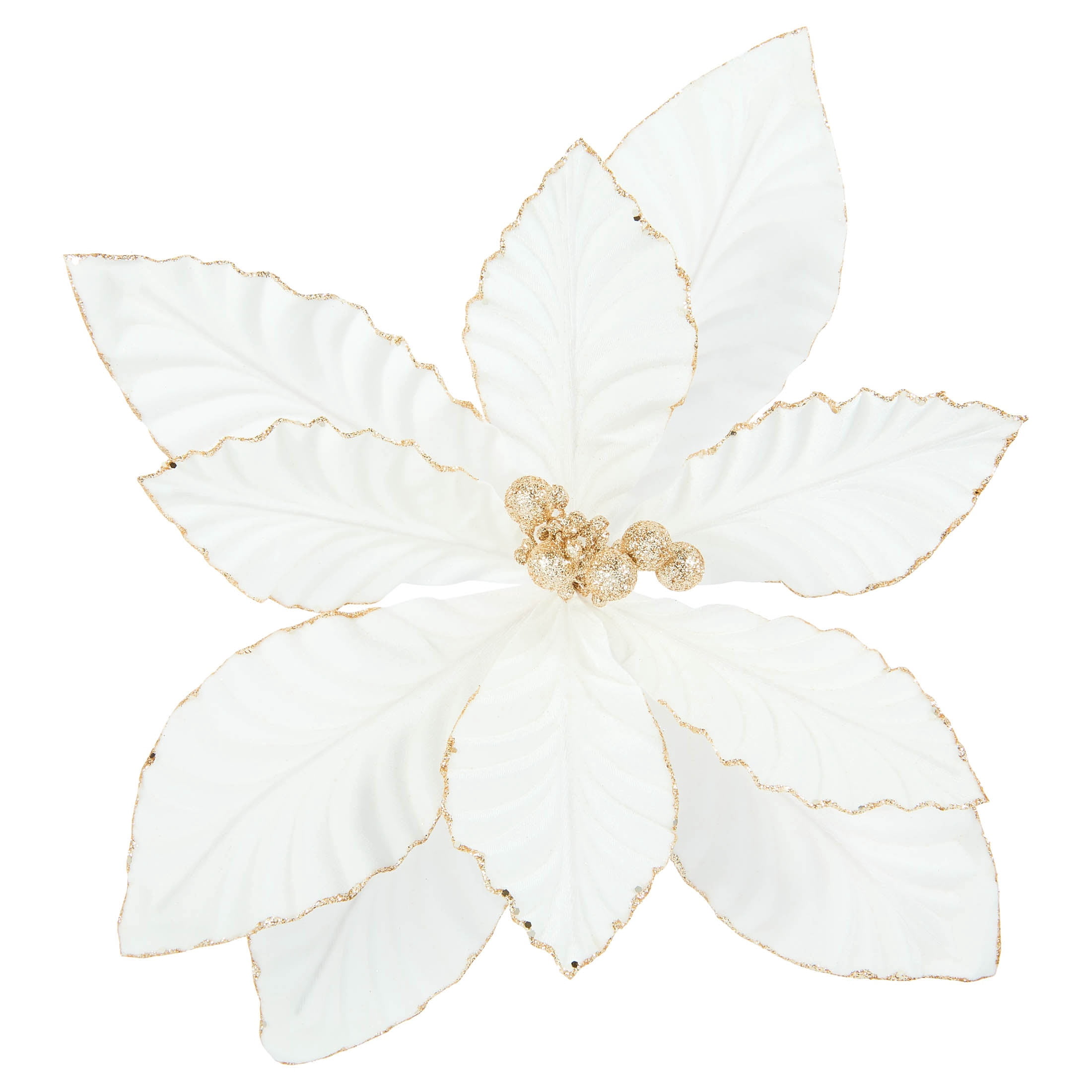 White and Gold Velvet Poinsettia Christmas Clip Ornament, 20", by Holiday Time