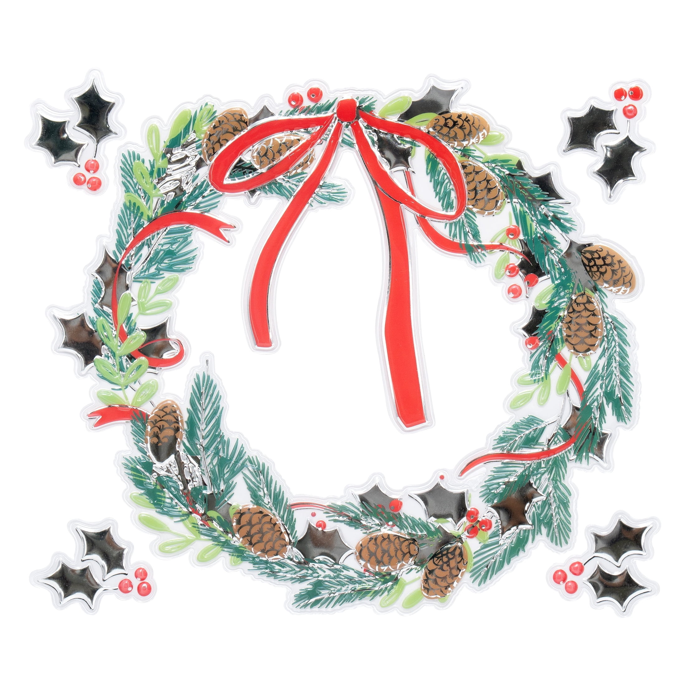 Christmas Wreath Window Bling Clings, Multicolor, 12" x 12", by Holiday Time