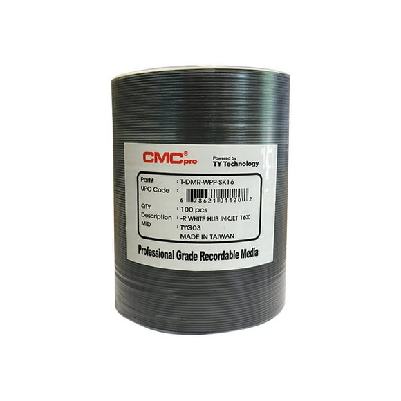 CMC Pro - 100 x DVD-R - 4.7 GB 16x - white - ink jet printable surface, printable inner hub - brick