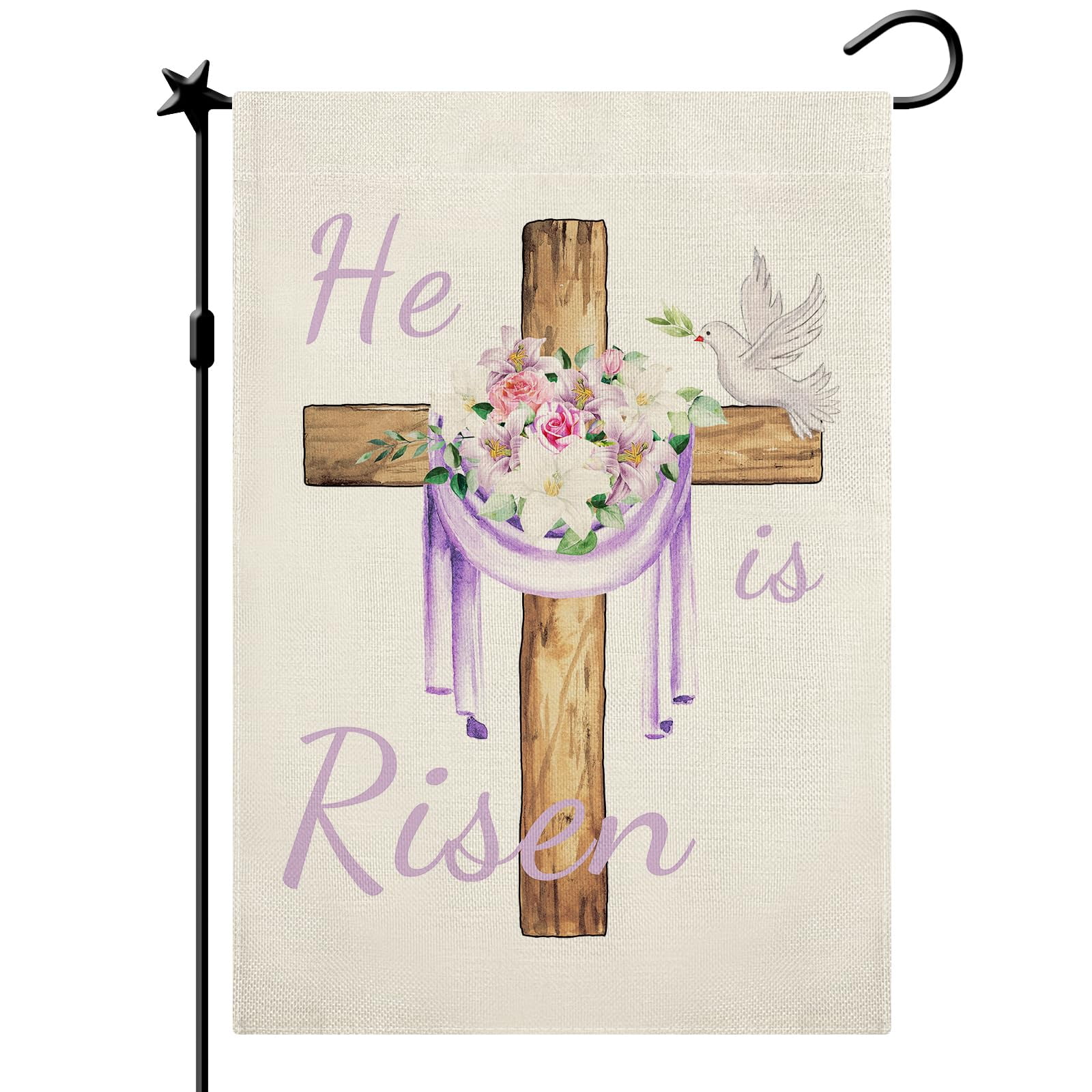 CMEGKE He is Risen AIF4 Garden Flag, Religious Cross Flag, Easter Flag