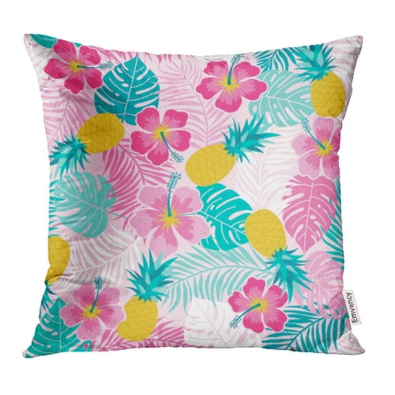 CMFUN Abstract Hibiscus Pineapple and Tropical Leaf Aloha Blossom Botanical Cute Pillowcase Cushion Cover 16x16 inch