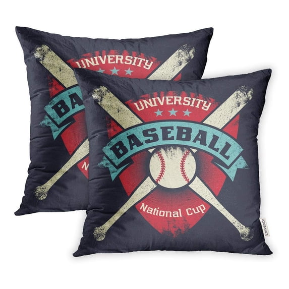 CMFUN Baseball Vintage Shield Stars Crossed Bats and Ball University National Cup Pillow Case Pillow Cover 20x20 inch Set of 2