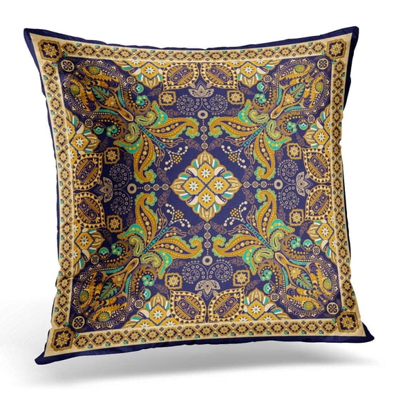 CMFUN Batik Design for Pocket Shawl Paisley Floral Pattern Golden Ethnic Pillows case 20x20 Inches Home Decor Sofa Cushion Cover