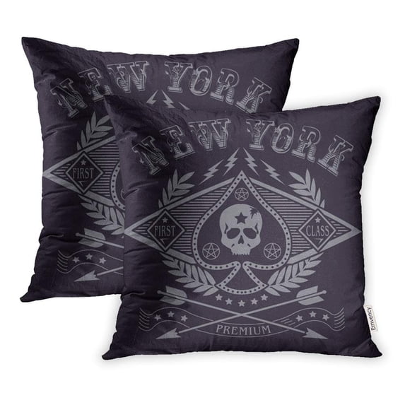 CMFUN Biker Vintage Motorcycle York Graphics Skull Race America Racer Retro Pillowcase Cushion Cases 16x16 inch Set of 2